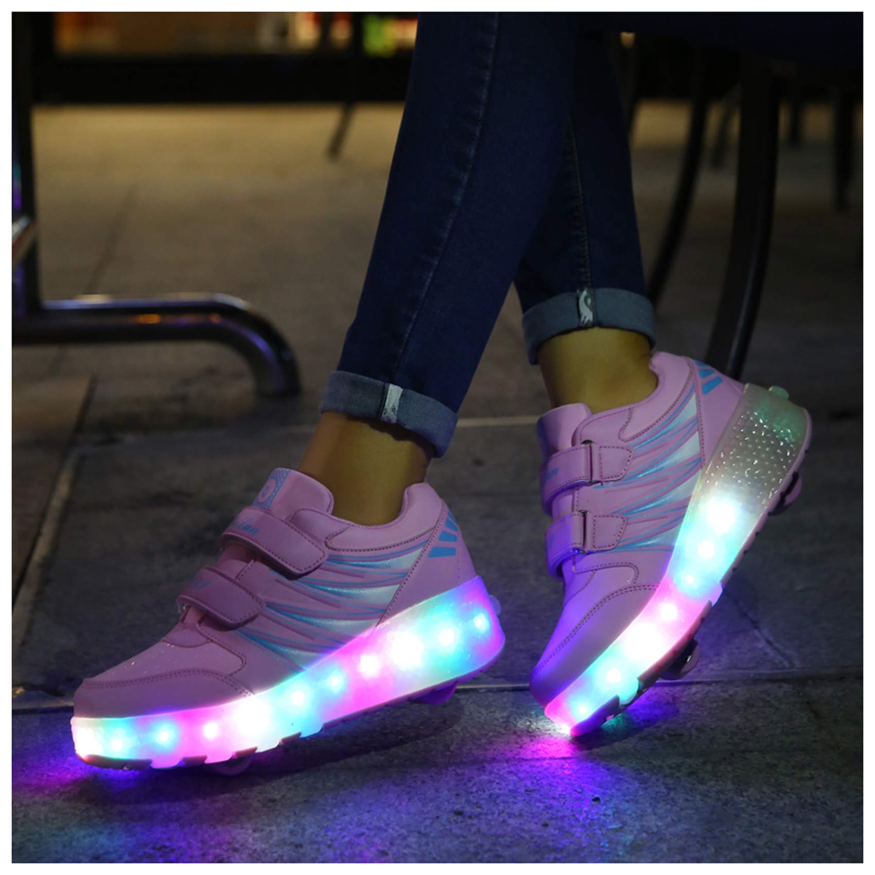 Unisexe Enfants LED Lumineuse Chaussures à roulettes Retractable Patins à roulettes de Skateboard Outdoor Gymnastique Detachable Baskets Mode Roller Garçon Fille Creative Cadeau