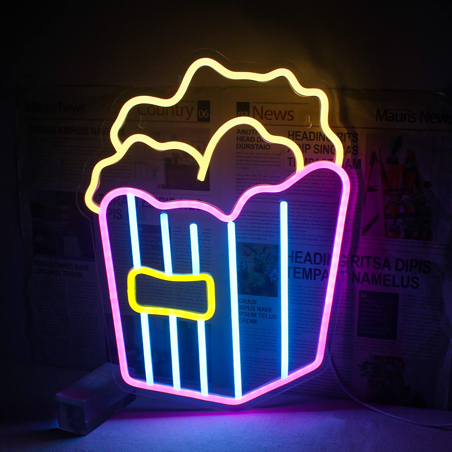 Popcorn Neon Led Sign, Snacks Neon Signs for Wall Decor, Popcorn Neon Lights Signs with USB Powered for Shop,Theatre, Livingroom, Cinema