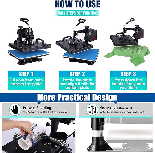 Miniatura 6 de Pro 5 en 1 máquina de prensa de calor Combo máquina de prensado de camisetas 15x12Multifuncional rotación de 360 ° impresión de oscilación
