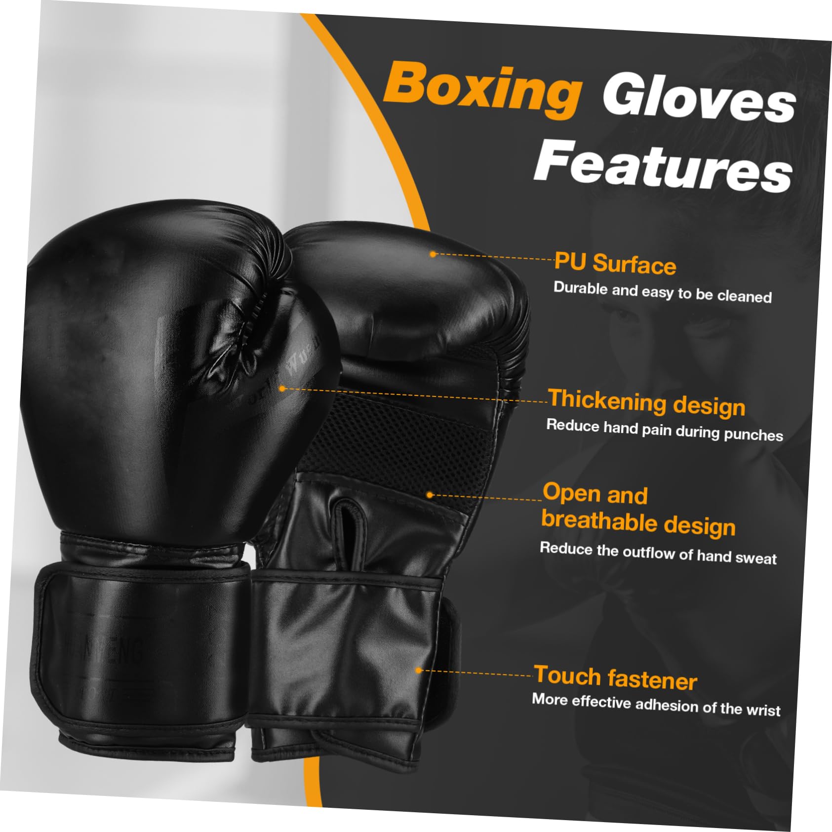 Boxhandschuhe 12 Unzen und Ergonomischem Design aus Schwarzem Pu mit Stabilem Griff für Herren für Boxen und Kickboxtraining