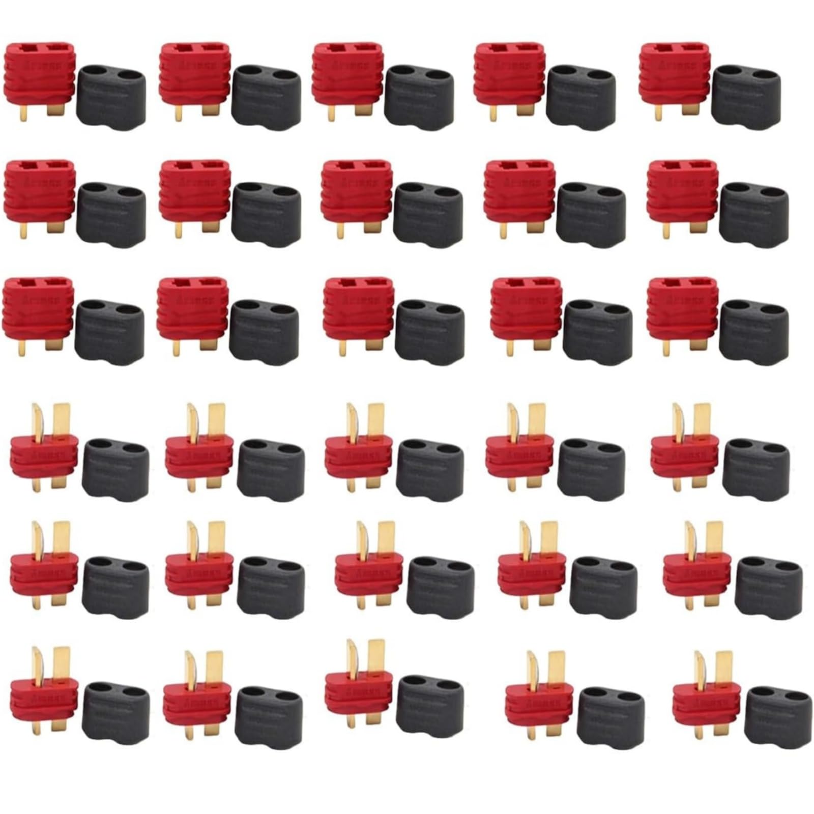 AFDHGS Premium Deans Connector Set - 15 Pairs Gold-Plated Brass T-Connectors with Protector Caps for RC Vehicles Compatibility