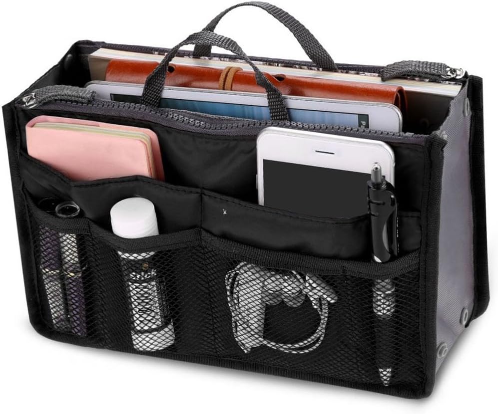 JTWEB Ladies Travel Insert Handbag Organiser Tidy Bag Purse Liner Cosmetic 13 Pocket Black