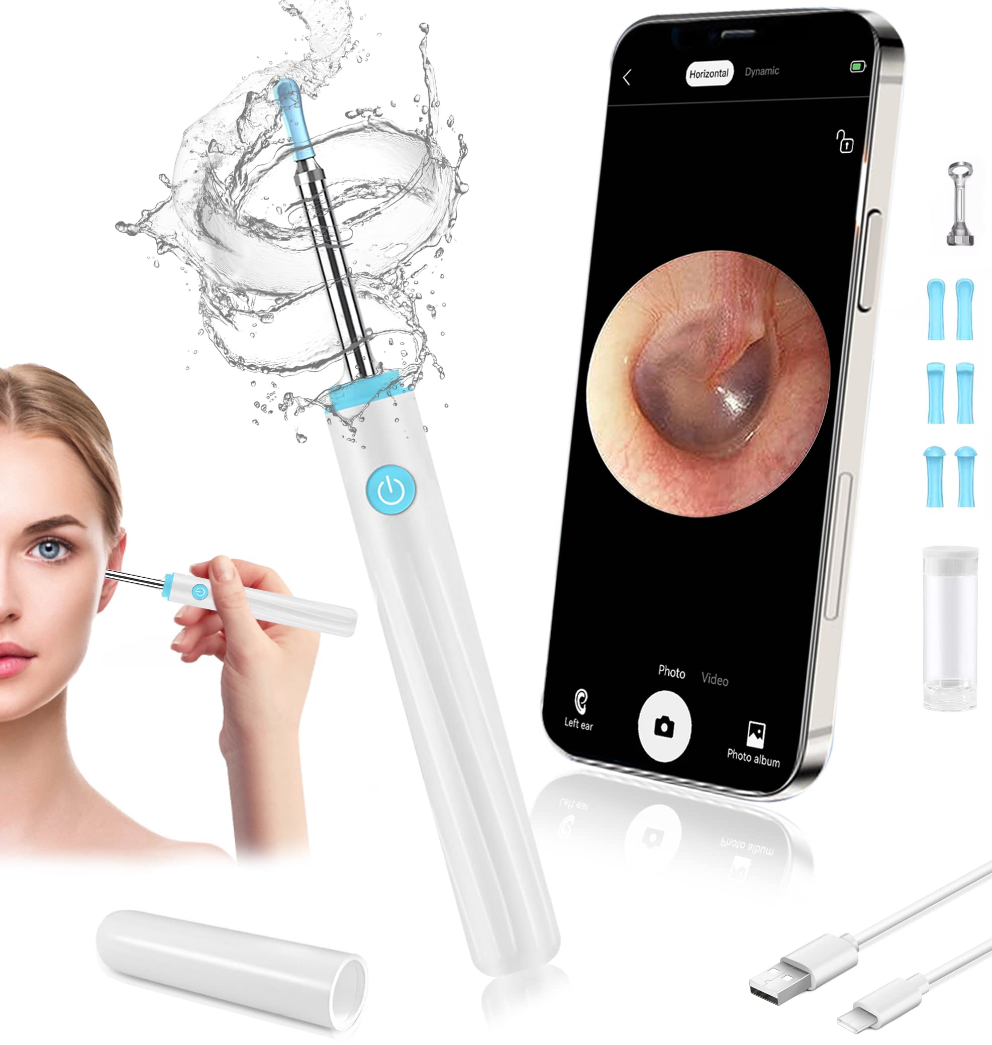 Ear Wax Removal Kit 1920P Wireless Ear Camera and Wax Remover with 6 LED Lights, IP67 Waterproof Smart Visual Ear Cleaner with 6 Silicone Ear Spoon Covers, BEAUTYOVO Ear Otoscope for Adult, Kid & Pet