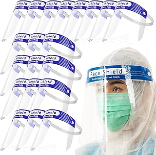 NCUSA Safety Face Shields One Size Reusable Goggle Face Visor Ultra Clear Protective Full Face Shield Pack Anti-Fog Layer Protect Eyes from Splash (Foam - 20 Pack)