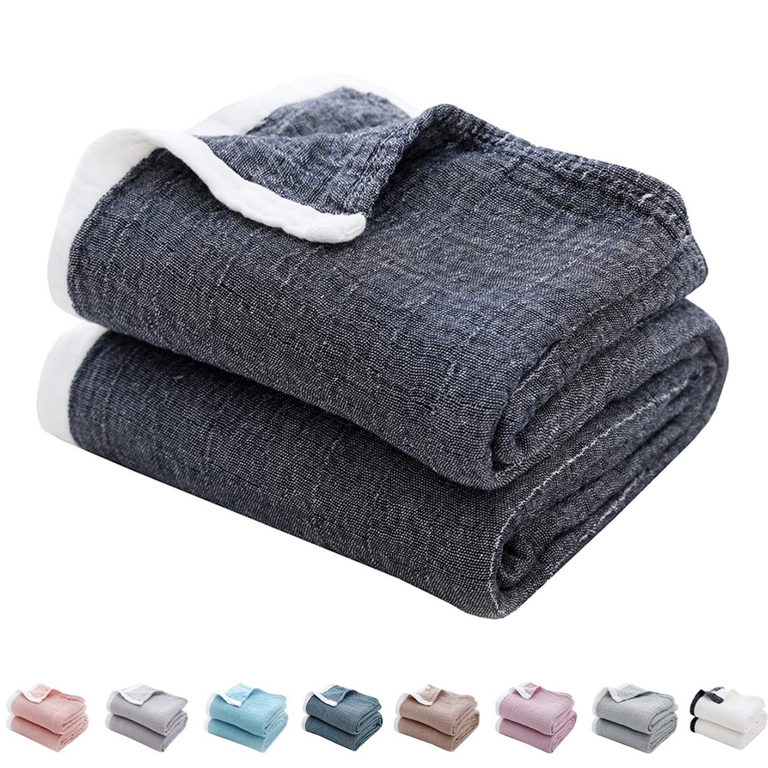 Softexly 100% Cotton Throw Blankets,3-Layer Muslin Lightweight Summer Blankets,Breathable, Soft, Comfortable and Warm Quilt for Couch Sofa and Bed(Black,Full/Queen78 X 90")