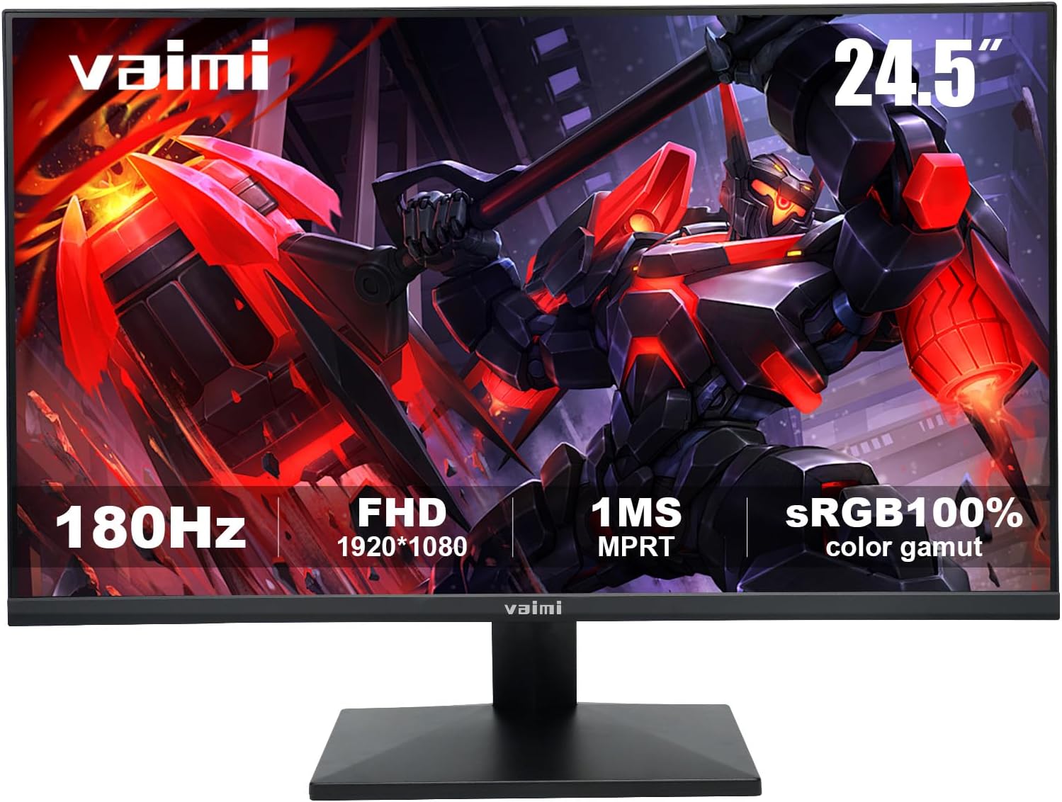 Gaming Monitor 24.5" 180Hz 1ms, FHD 1080P, FreeSync, 1 x HDMI 2.1, 1 x Display Port 1.4, 1 x USB, IPS, Tilt Adjustable, PC Xbox PS5 Compatible, VESA 75,Ultra-Thin (HDMI Cable Included)