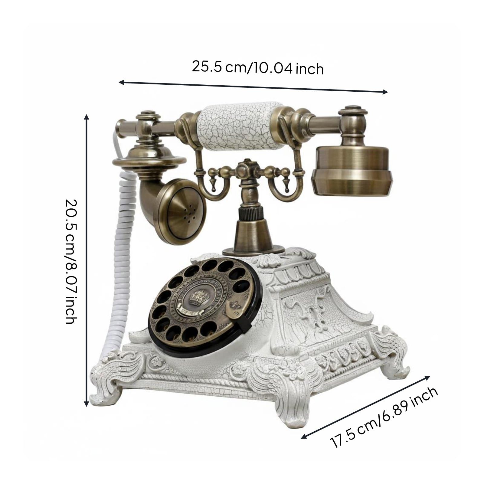 Telefono Vintage Rotary Dal Design Retrò, Telefono Antico Con Quadrante Rotante, Base Bianca E Dettagli Dorati, Modello 117CS