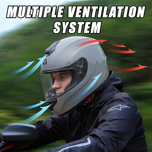 Miniatura 3 de TRIANGLE Cascos de motocicleta de cara completa para hombres y mujeres con visera tintada y transparente, aprobado por cumplir con puntos (gris