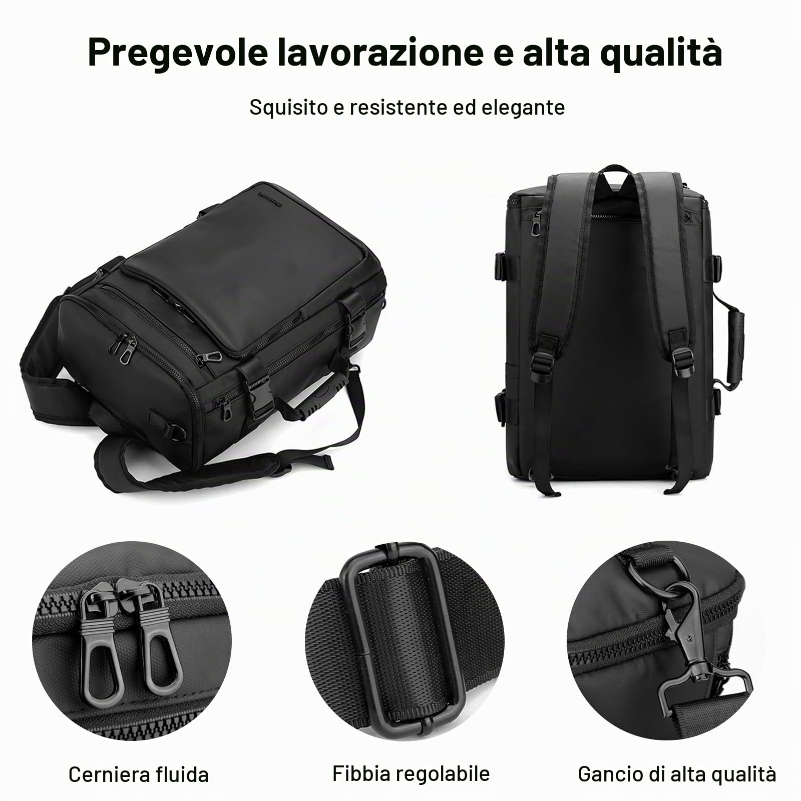 FANDARE Convertibile Zaino Uomo Donna Borse da Cabina per Ryanair Bagaglio a Mano Borsa a Tracolla Laptop Zaino Borsa Zaino Viaggio trekking da uomo zaino per laptop Borsa approvato dal volo Nero