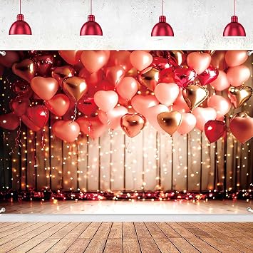 Valentine Day Photo Backdrop Happy Valentines Day Photography Background Red Love Heart Balloons Wall Banner Bridal Shower Engagement Wedding Party Decoratins Supplies 5x3ft