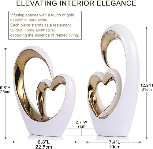 Miniatura 3 de Decoración de estatua en forma de corazón, globo de corazón doble de cerámica y escultura blanca para decoración del hogar, artículos de decoración