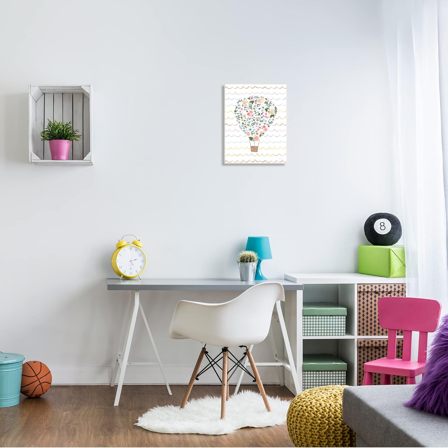 Children's Floral Hot Air Balloon Canvas Wall Art