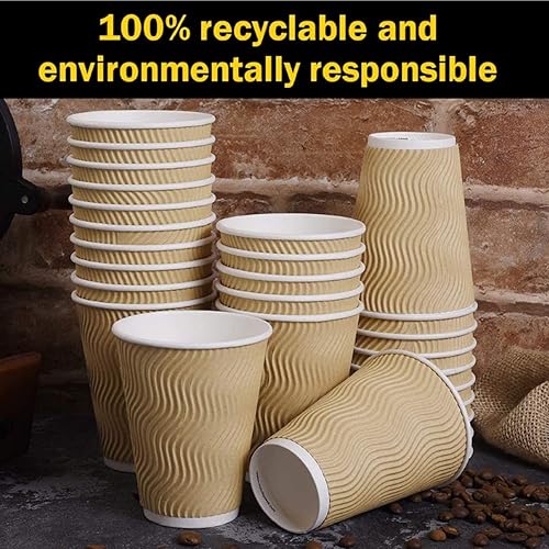 Miniatura 5 de SPRINGPACK 100 paquetes de 12 onzas aisladas de papel kraft onduladas desechables para llevar tazas de café de papel para oficina, fiestas, hogar,