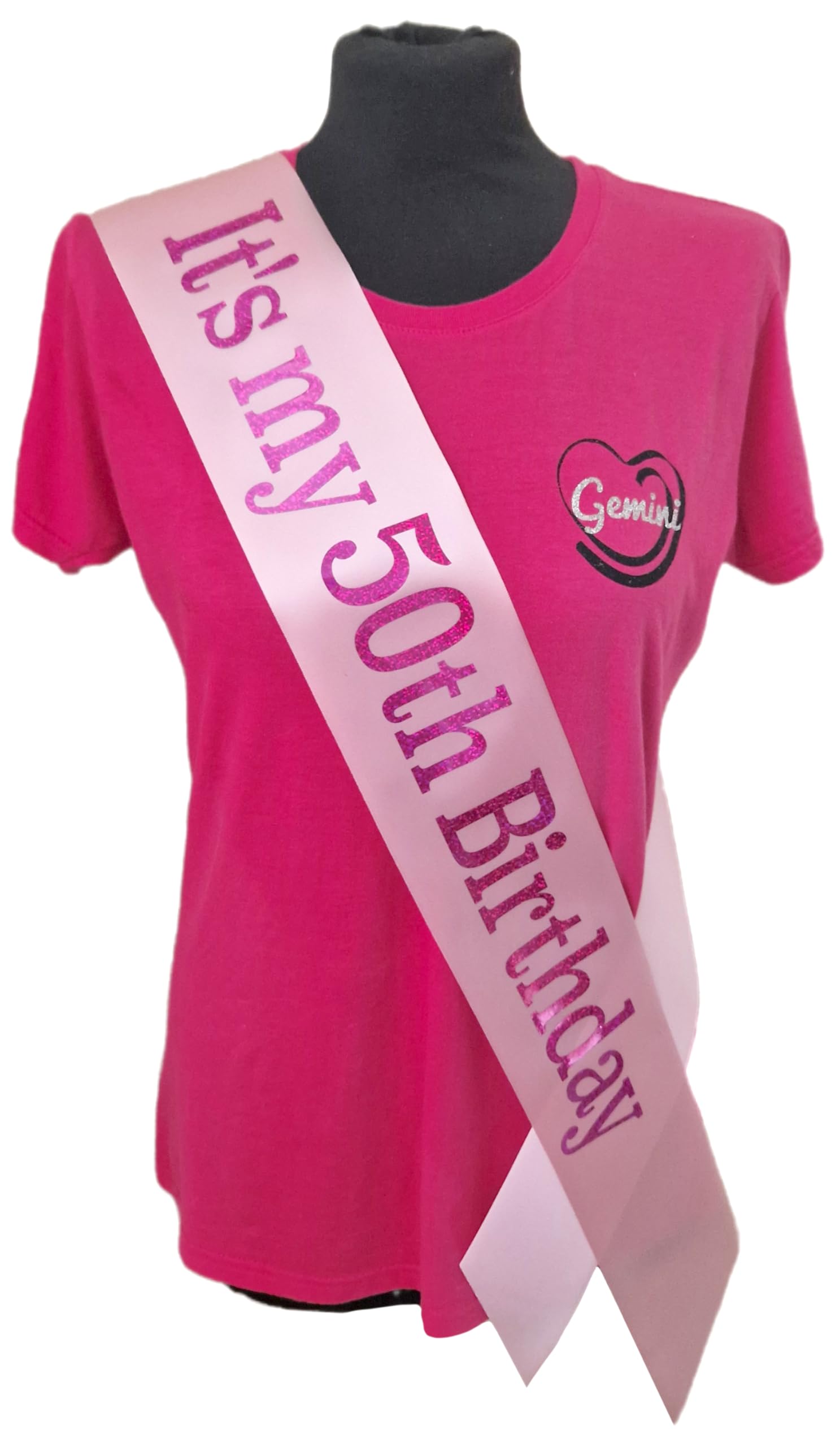 50th Birthday Sash - Its my 50th Birthday Sash - Beautiful Quality Light Pink Ribbon and Holographic Fuchsia Pink Font