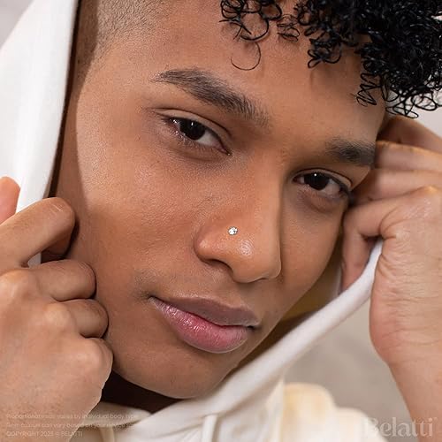 Miniatura 2 de Nose Rings For Women & Men Crystal Set - Hypoallergenic Nose Studs L Shaped Pack - Nose Ring Nostril Piercing Jewelry (select Gauge - Qty - Color -