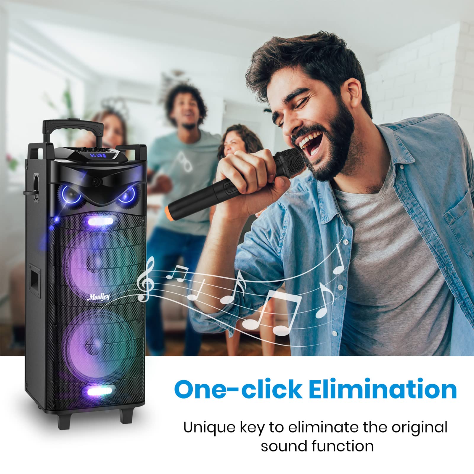 Moukey Karaoke Machine, Double 10" Subwoofer Outdoor Speaker PA System