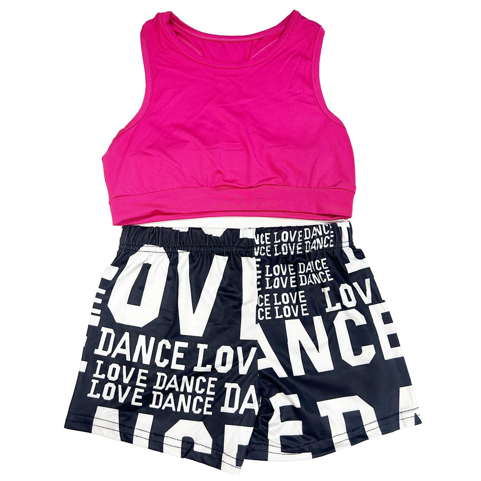 TACKTIMES 2Pcs Girls Sleeveless Crop Top with Shorts Outfit Set for Athletic Leotard Dancing Swimming Gymnastics Dancewear