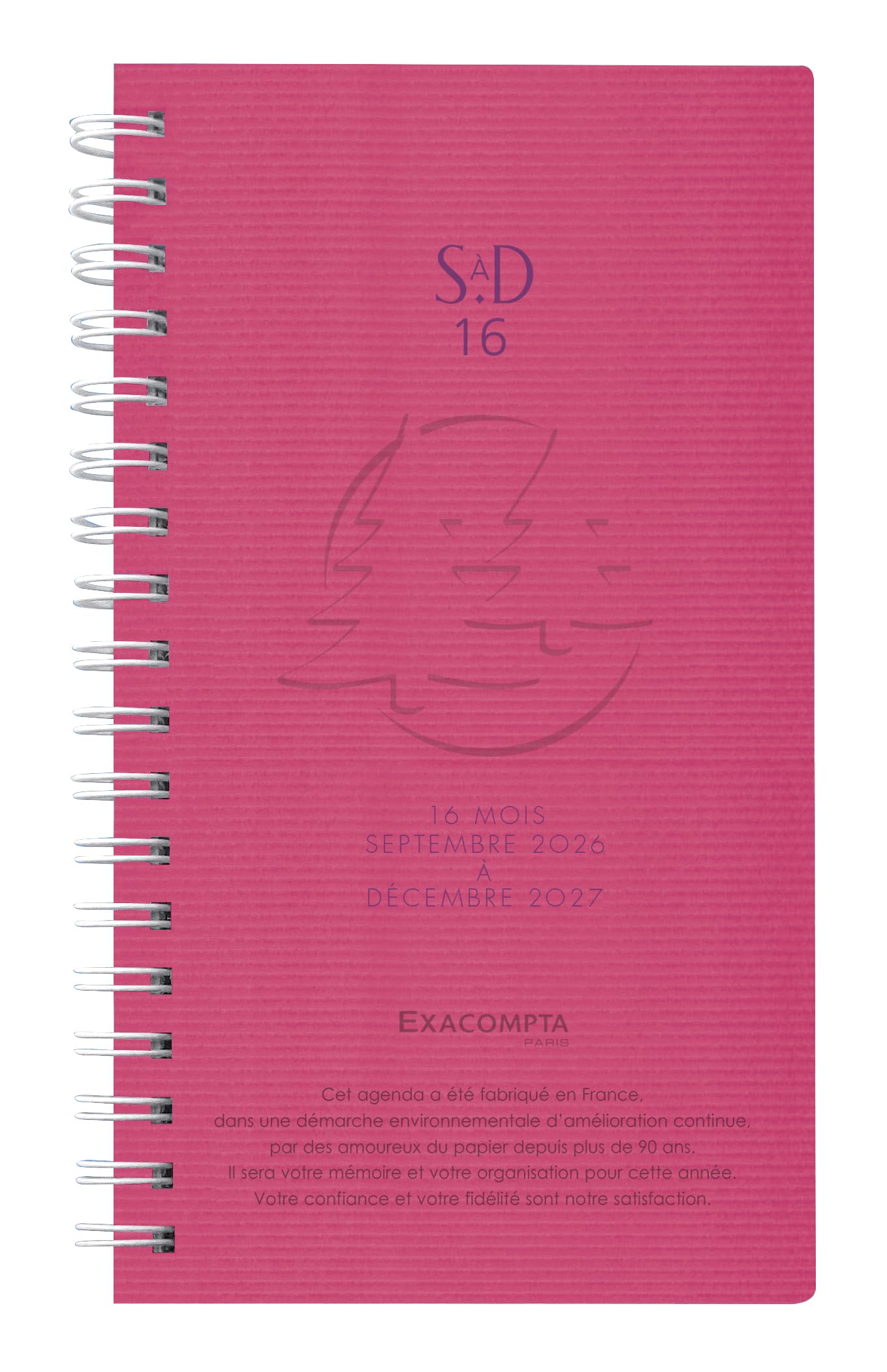 Exacompta - 164475E - SAD 16W Linicolor Pocket Diary - 9 x 16 cm - Weekly 16 Months - September 2023 to December 2024 - Pink