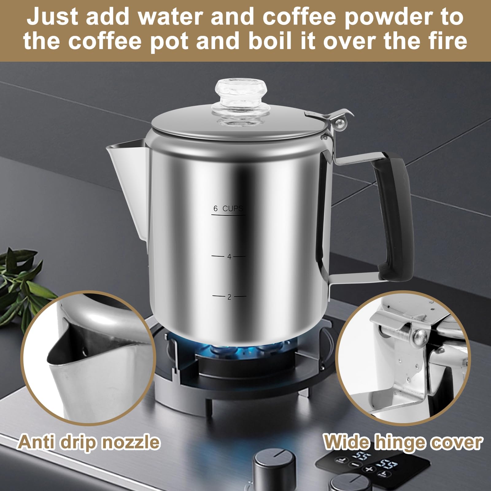 Cafetière Percolateur Camping Mil-Tec 1,3 L - Acier Inoxydable - Léger Et Compact