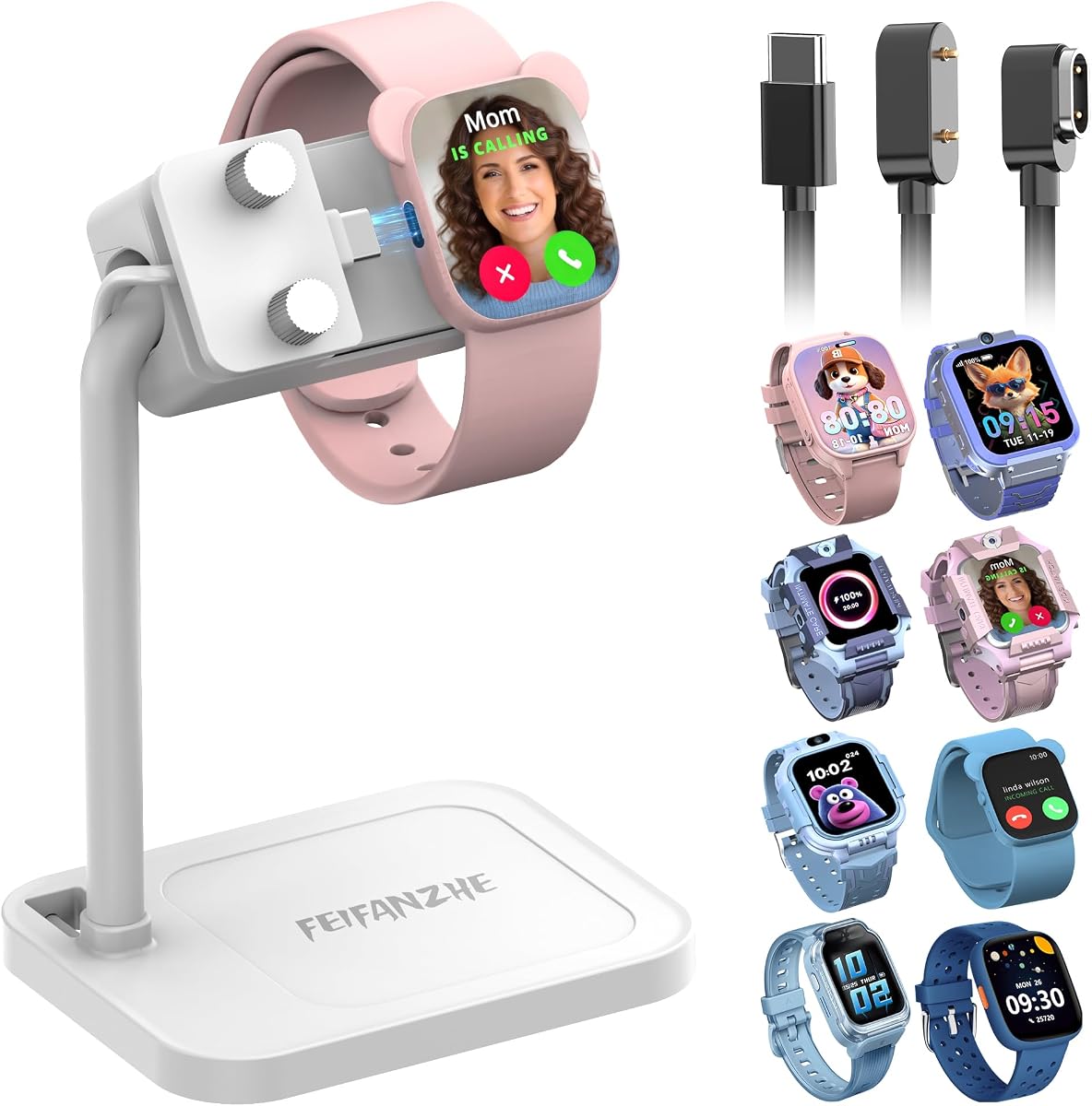 Soporte universal ajustable para reloj inteligente para niños, base de escritorio para rastreador de actividad física para niños, compatible con bases de reloj Pavlok, Sedzofan, Berilona, ​​Luyiilo, Gothwick (4S-W)
