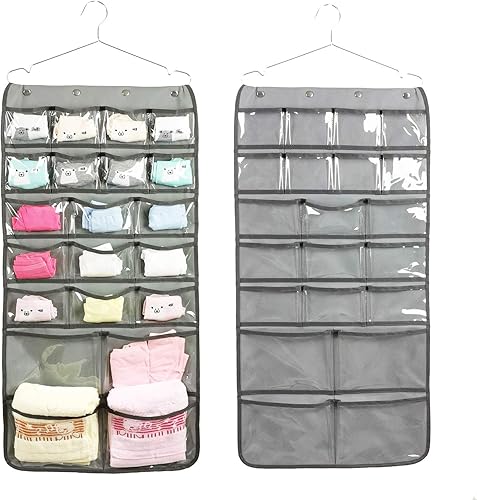 NIMES Organizador de ropa interior para colgar ropa interior y sujetador de doble cara, almacenamiento de accesorios con 42 bolsillos transparentes