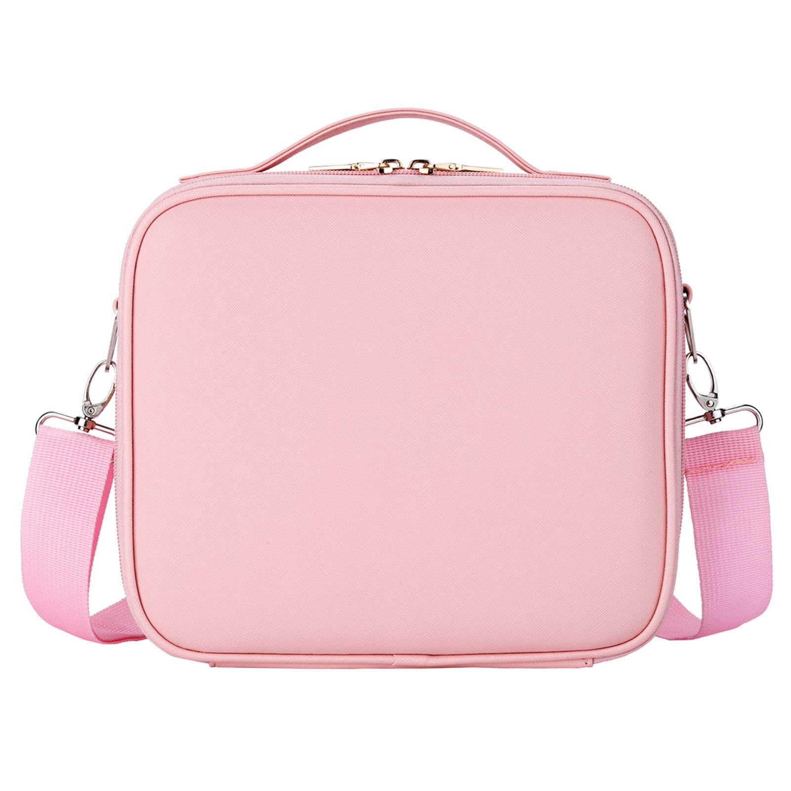 gzcz Makeup Bag Organizer 10.2'' Travel Makeup Train Case Cosmetic Brush Organizer Portable Artist Storage bag with Adjustable Dividers and shoulder strap for Make up Accessories (Cute Pink)