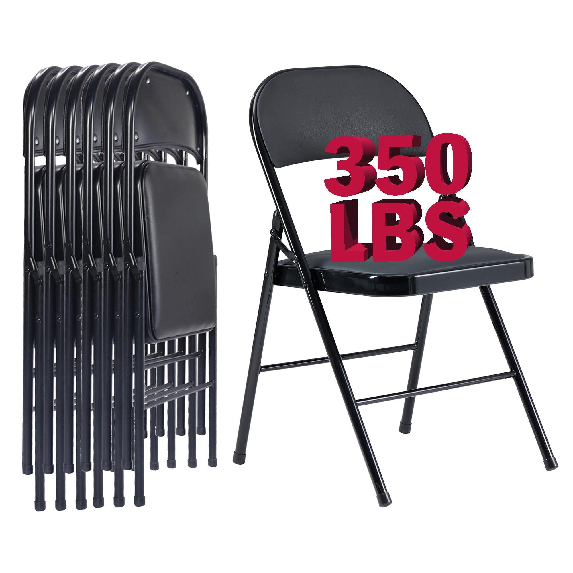 DOINUO 6 Pack Black Folding Chairs with Padded Cushion and Back Padded Folding Chairs with Steel Frame Portable Stackable Commercial Seat for Indoor