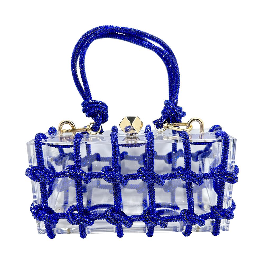Acrylic Clear Clutch with Rhinestone Evening Bags for Women Glittering Rope, Perfect for Party Prom Club Darkblue
