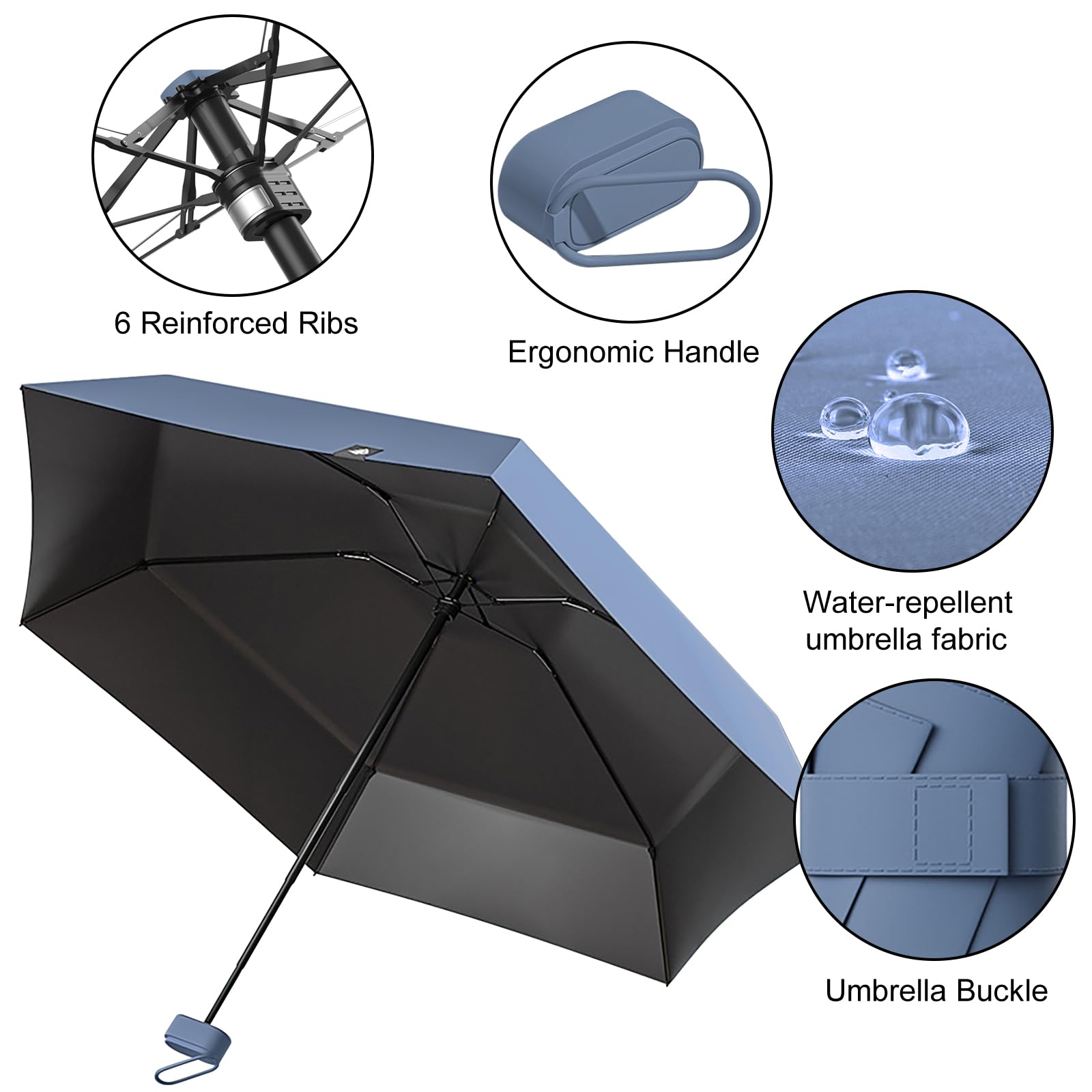 Mini Ombrello Piccolo, Mini Ombrello Tascabile, Pieghevole Ombrellos da Viaggio, Ombrellos Anti-Uv Per Pioggia, UPF 50+, Portatile Leggero Compatto, per Donne Uomini