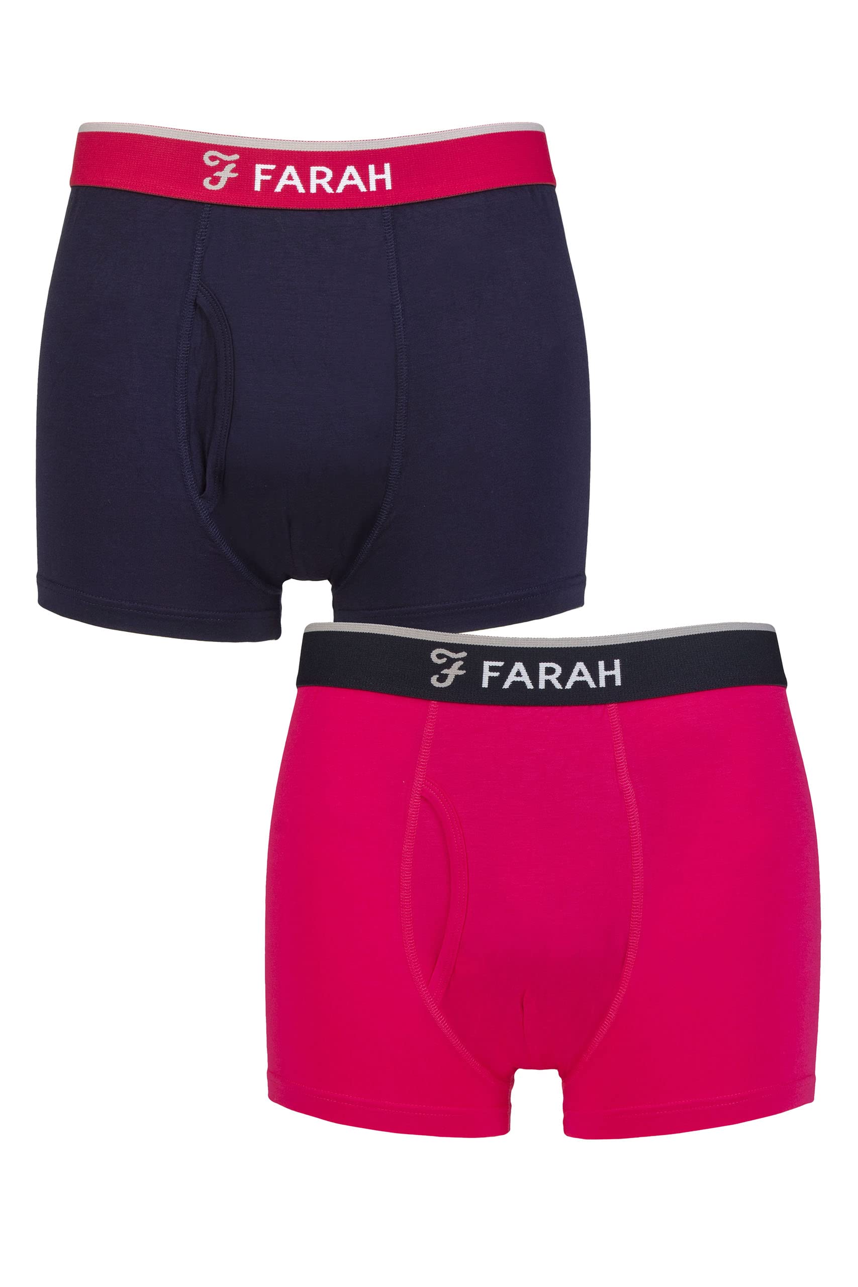 Farah Mens Plain and Stripe Bamboo Keyhole Trunks Pack of 2 Plain Navy/Cerise XXL
