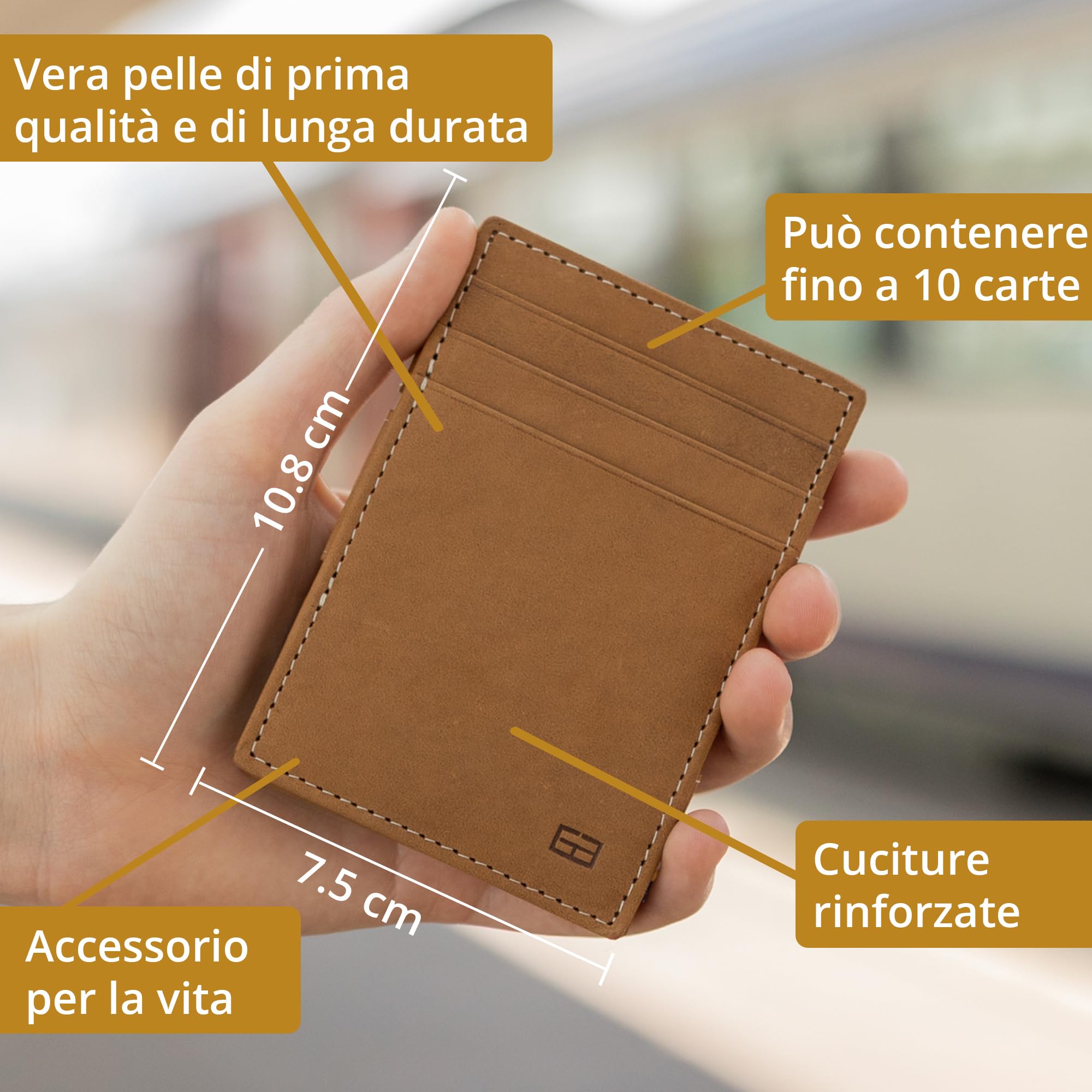GARZINI Portafoglio Magico - in vera pelle, sottile e minimalista Magic Wallet da uomo con sistema di blocco RFID
