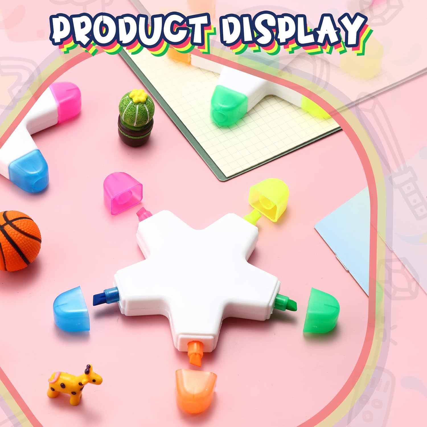 Geyee 50 Pcs Star Highlighters Bulk Highlighters Assorted Colors Creative Star Shape Watercolor Cute Pens 5-in-1 Color Fluorescent Pens for School Office Stationery Aesthetic School Supplies