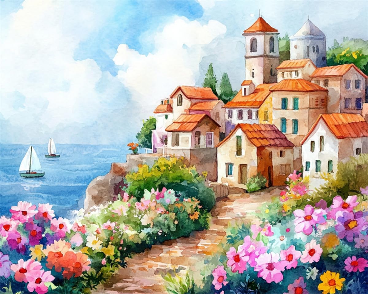 DIY Kit Alfombra Gancho De Pestillo Paisaje Portuario De Dibujos Animados Kits Para Hacer Alfombras Con Aguja De Pestillo,Manualidades Para Hacer Tapiz DIY Con Estampado Colorido,Juego De 100x140cm