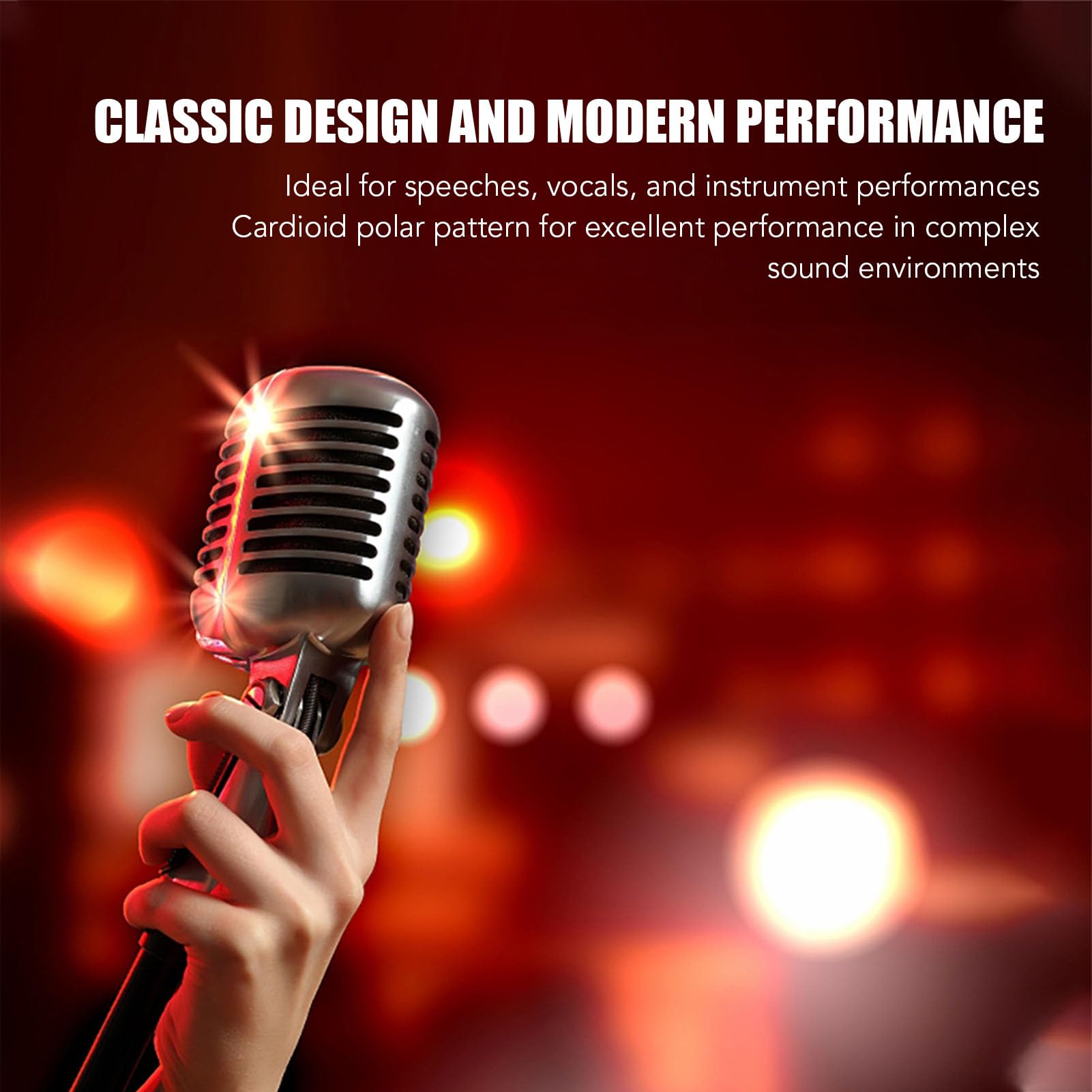 Classic Retro Dynamic Vocal Microphone, Old Vintage Style Cardioid Mic with Adjustable Mount, Noise Reduction, Universal Dynamic Vocal Mic for Live Performances