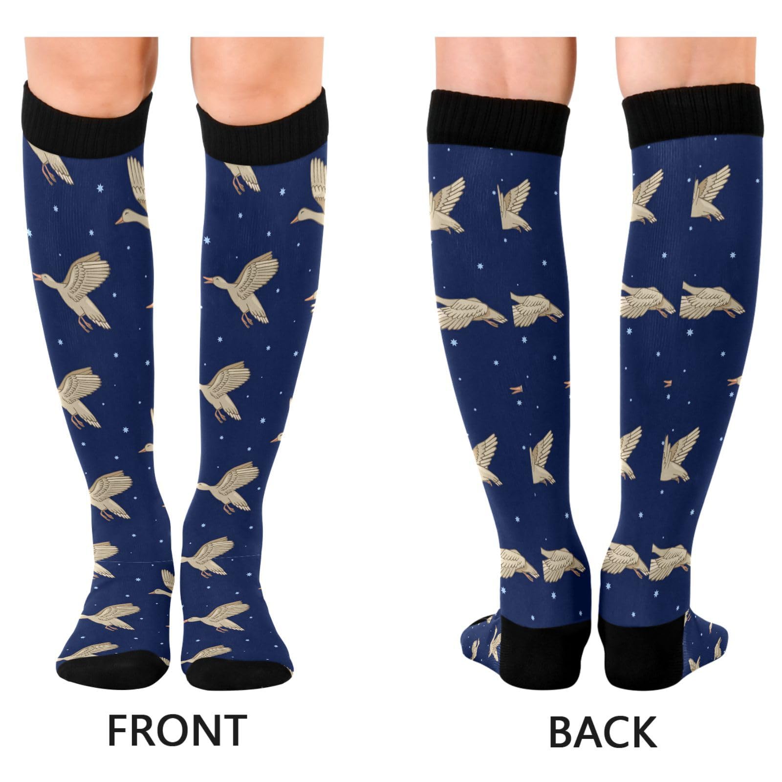 Wild Ducks Birds Stars Compression Socks for Women Men Christmas Circulation Long Knee Socks for Winter Warm Stockings Socks