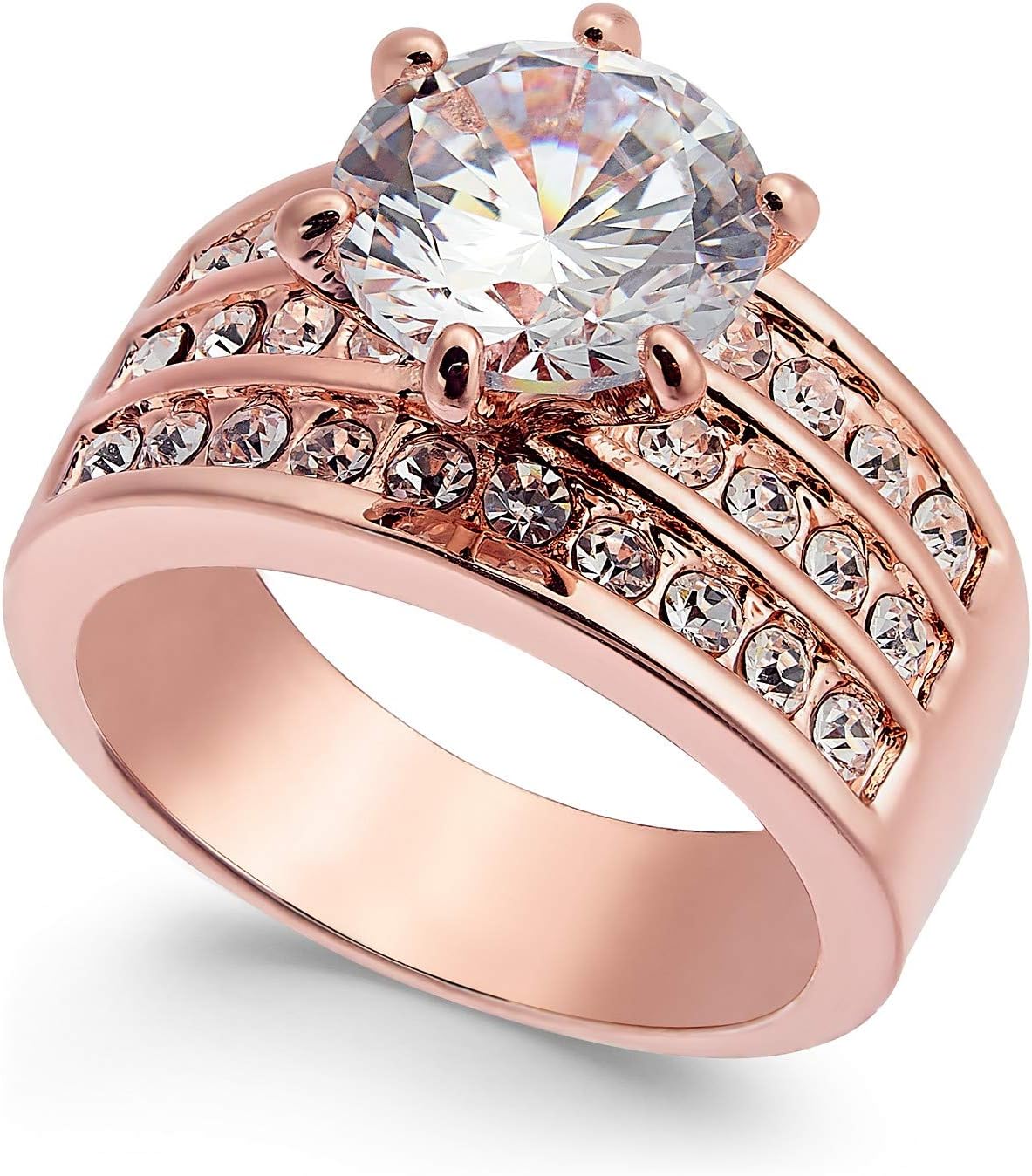 Charter Club Rose Gold-Tone Crystal Triple-Row Ring