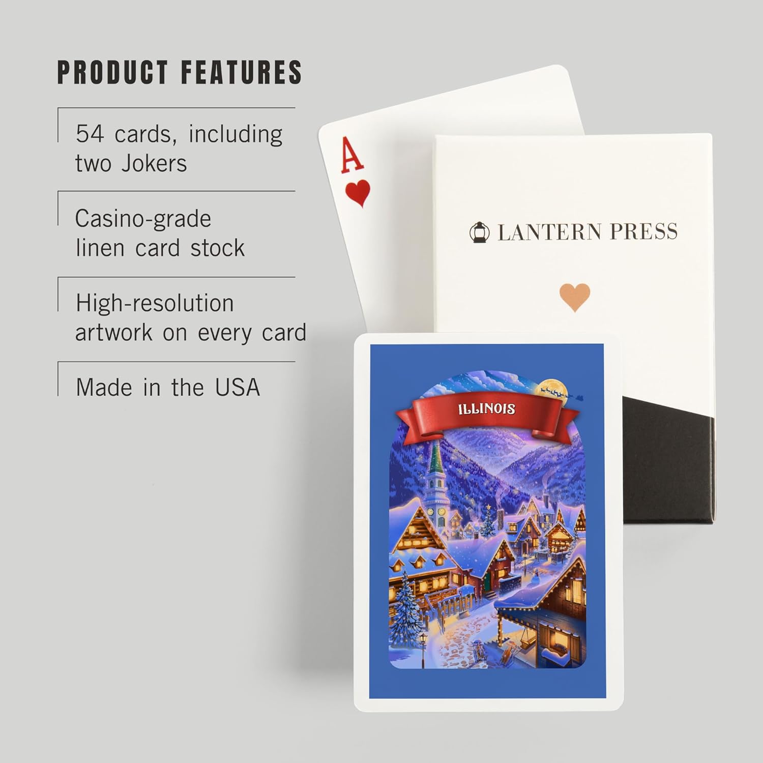 Lantern Press Illinois, Sleepy Winter Christmas Village, 52 Playing Cards for Adults, Poker Size Card Deck - Image 3