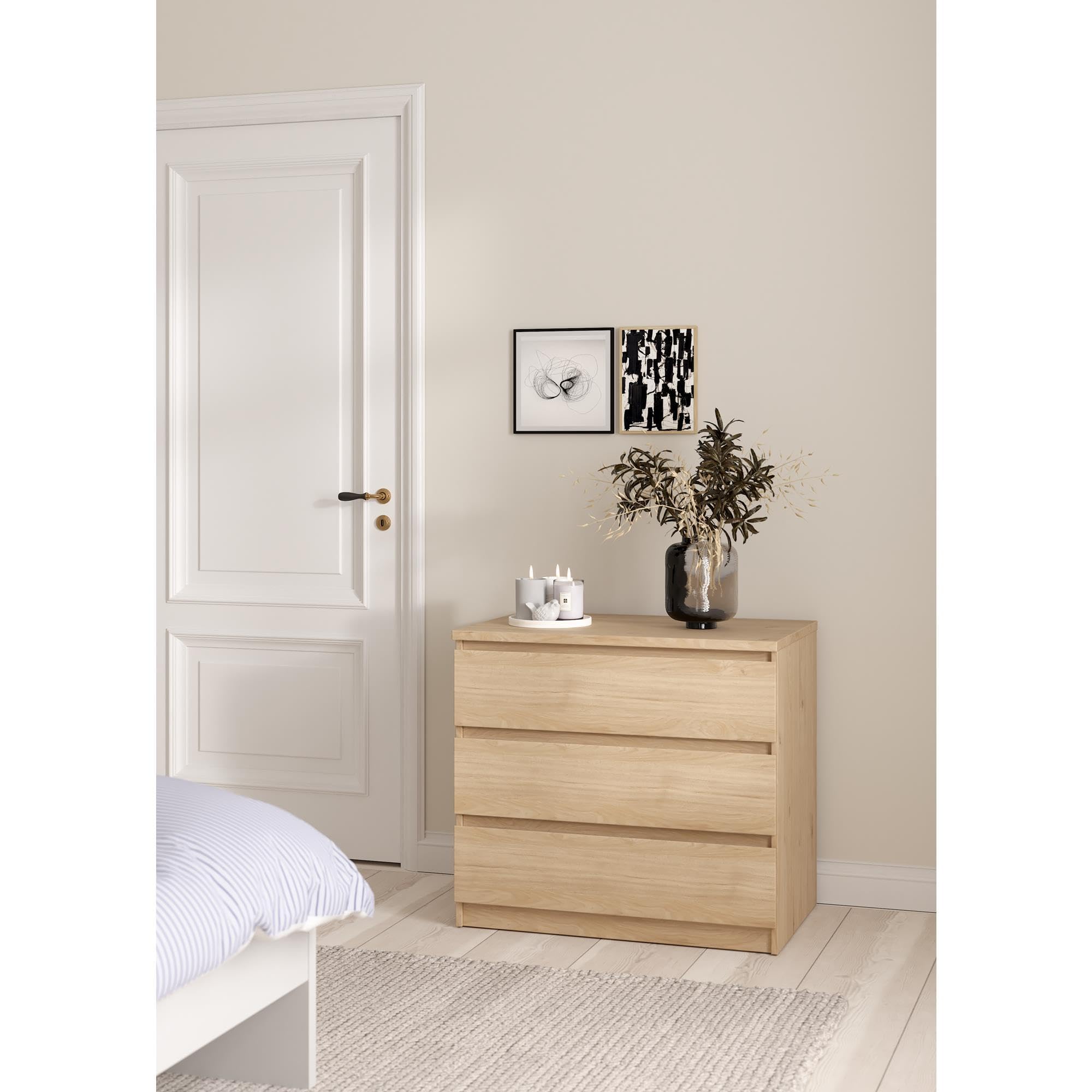 Cómoda, Cajonera Dormitorio SIL Oak con 3 Cajones, Color Jackson Hickory, 77 x 50 x 71 cm