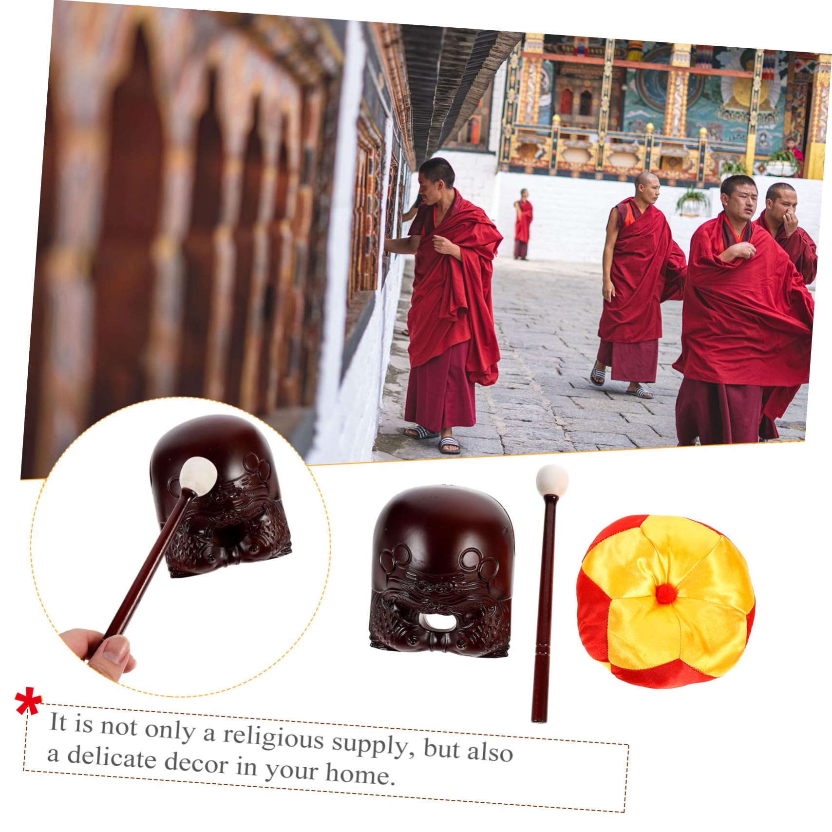 PRETYZOOM Religious Supply Wooden Fish Set for Meditation Buddhist Decor Cushion