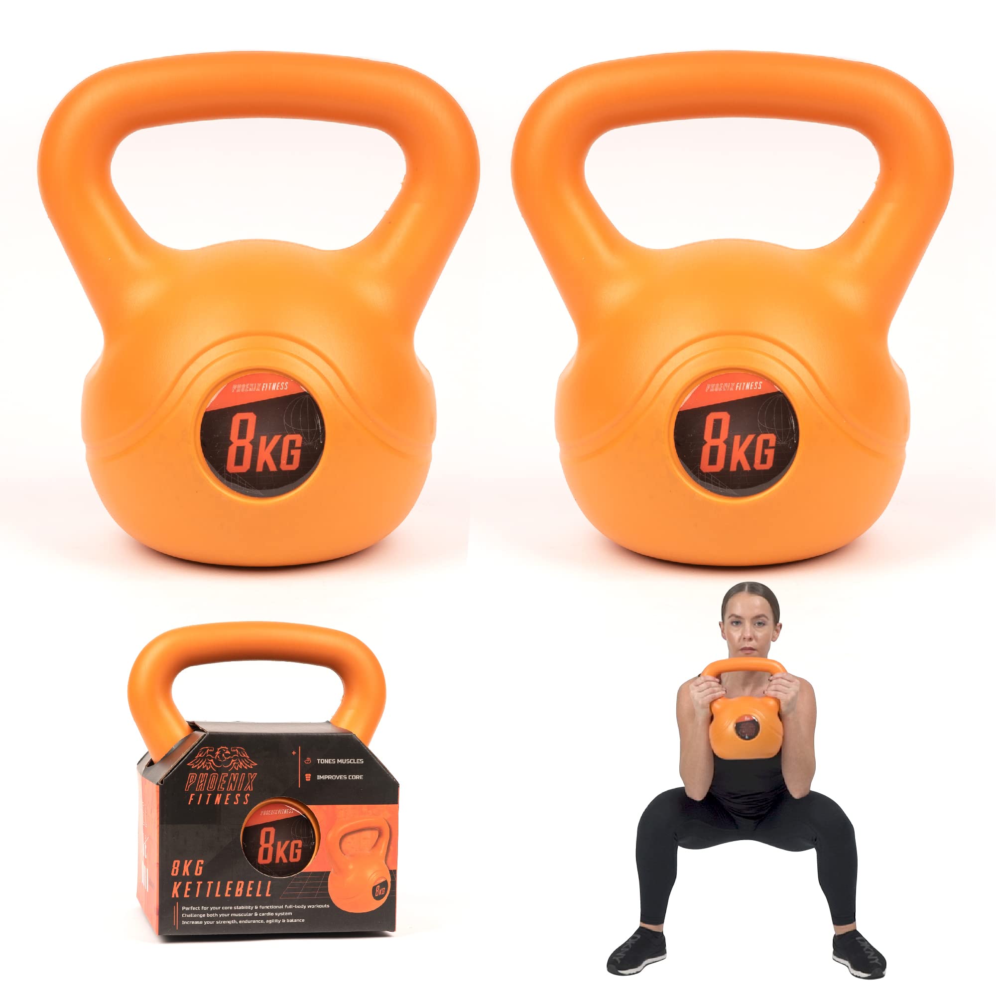 Phoenix Fitness Vinyl Kettlebell Pair - Heavy Weight Kettle Bell for Strength and Cardio Training, Orange, 8KG โ image 1