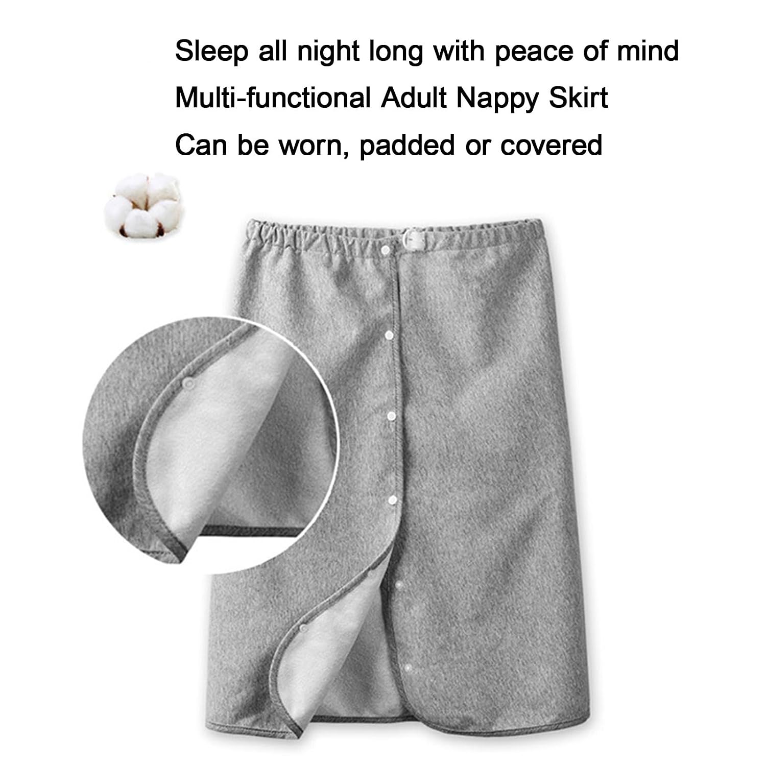 Adjustable Urine Leakage-Proof Skirt Washable Waterproof Adult Incontinence Diaper Skirt Overnight Multicolor Multiple Sizes(Grey-Button,XX-Large)