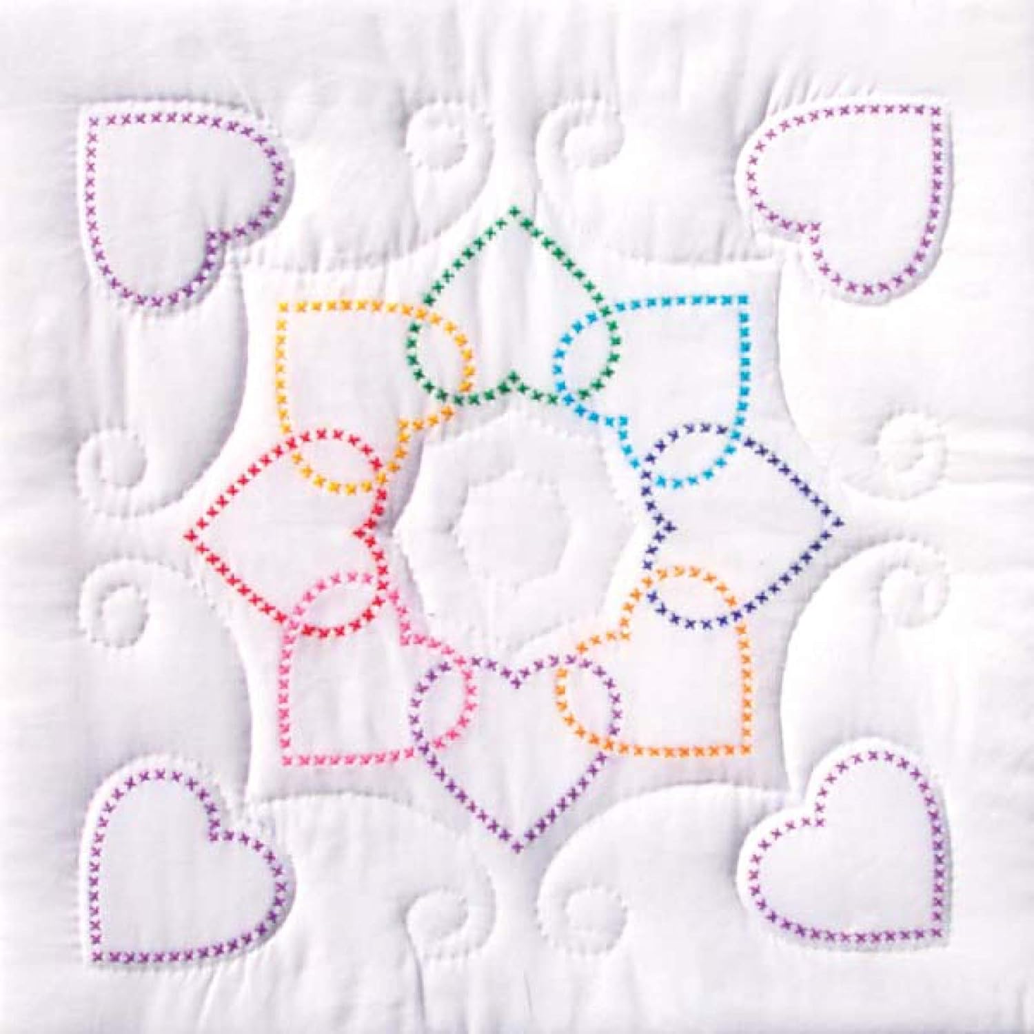 Stamped White Quilt Blocks 18"X18" 6/Pkg-XX Hearts Circle