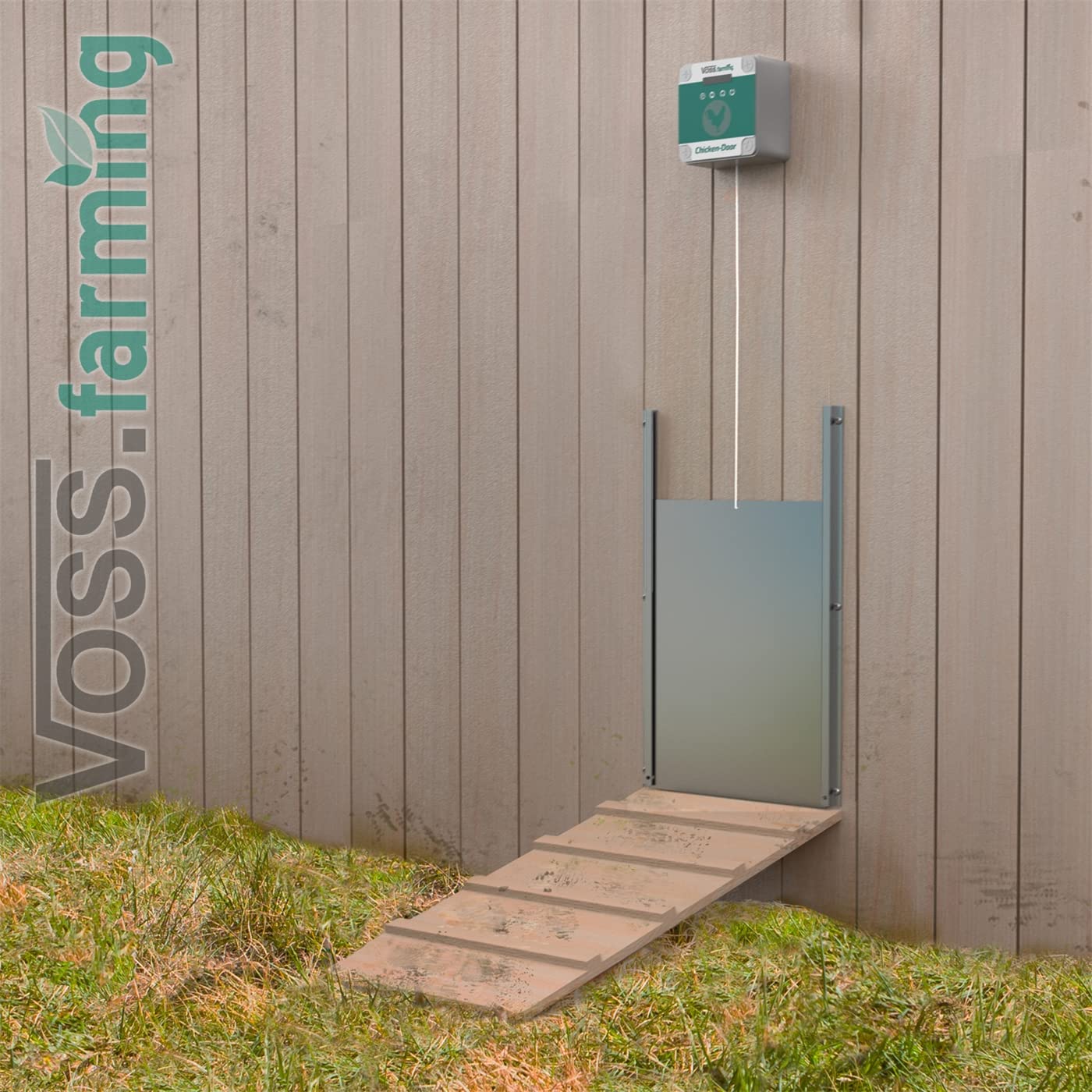VOSS.farming Set Apriporta Automatico per pollaio Chicken-Door + Porta Scorrevole, 300 x 400 mm,Ideale per Tutti i Tipi di pollai