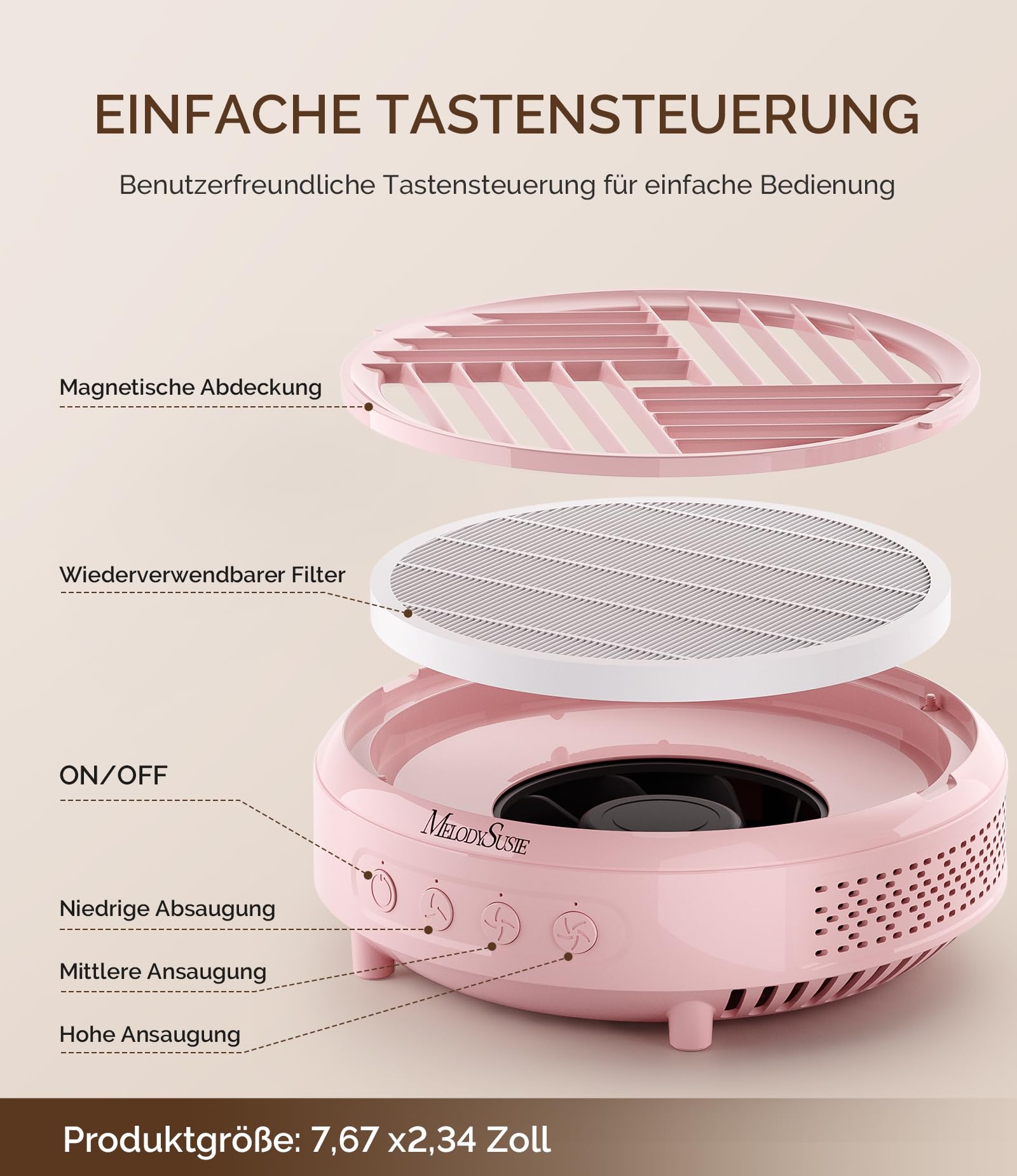MelodySusie Staubabsaugung für Nägel, HPro Kompaktes Vakuum Professionell Nagelstaubsauger mit Filter, Saugstarke Leistungsstarke Nagelstaubabsaugung für Maniküre im Salon und zu Hause (Rosa)