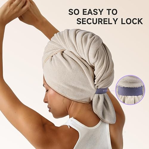 Miniatura 2 de Toalla de pelo 100% microfibra, toalla de cuidado del cabello súper absorbente de 41 x 22 pulgadas, toalla de pelo ultra suave con lazo elástico,