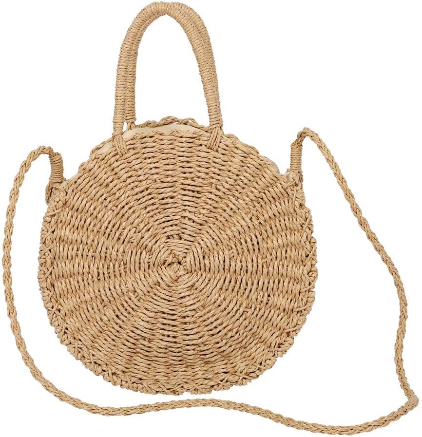 Large Straw Beach Bag with Inner Pouch by Hera Amour | Crossbody Summer Beach Tote with Top Handles (Large, Camel)