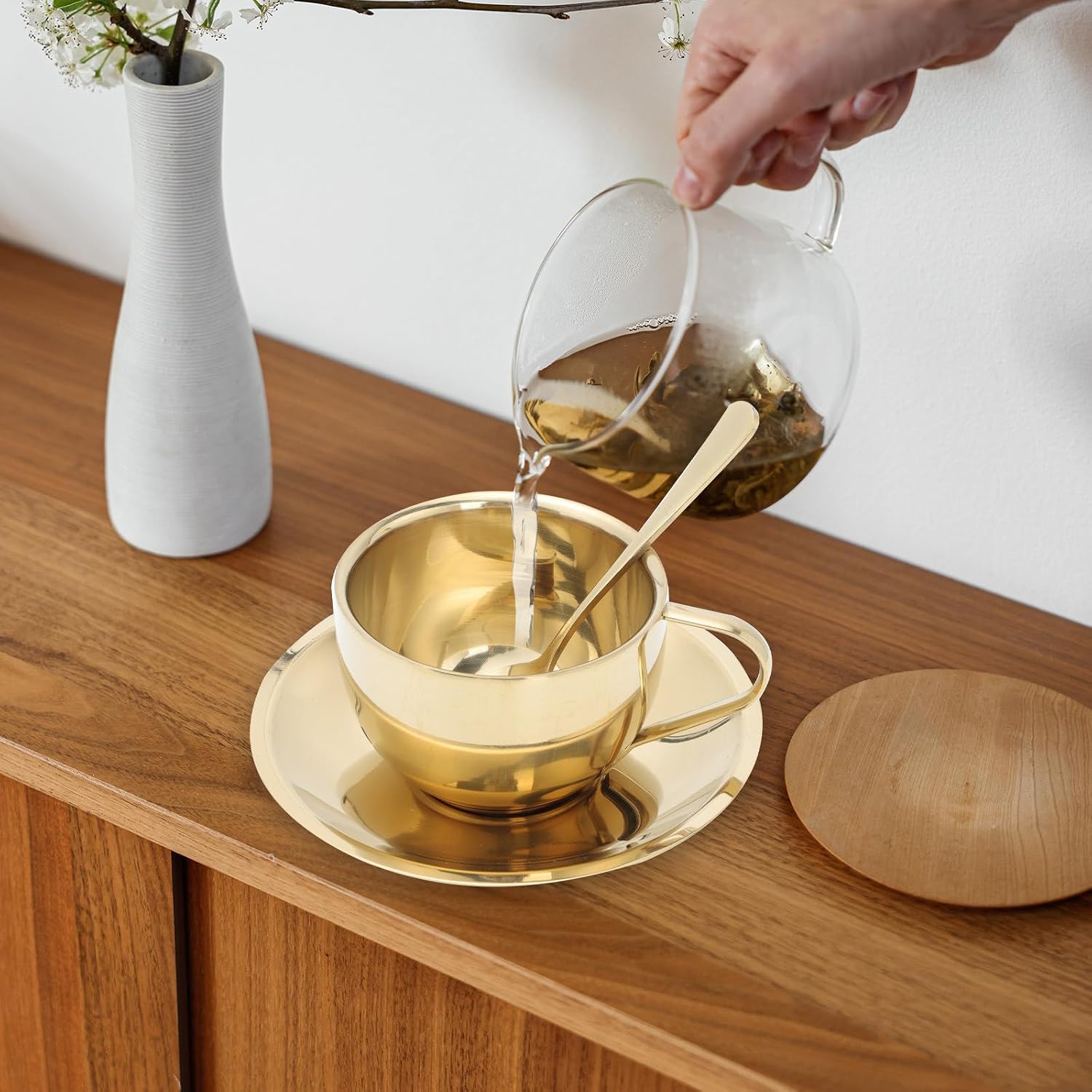 Stainless Steel Tea Cup Set with Spoon and Saucer Coffee Mug for Latte Cappuccino Milk Juice Home and Office Drinkware 4.13 X 3.14 X 2.16 in