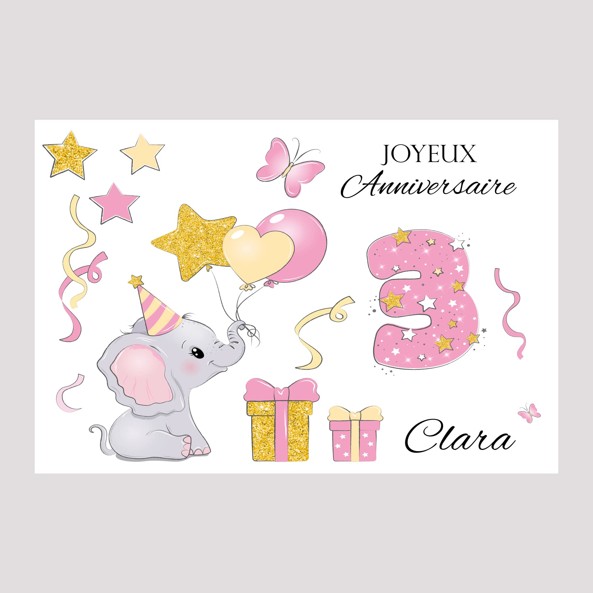 Carte joyeux anniversaire Eléphant garçon fille 1-3 ans personnaliser prénom âge papier glacé enveloppe