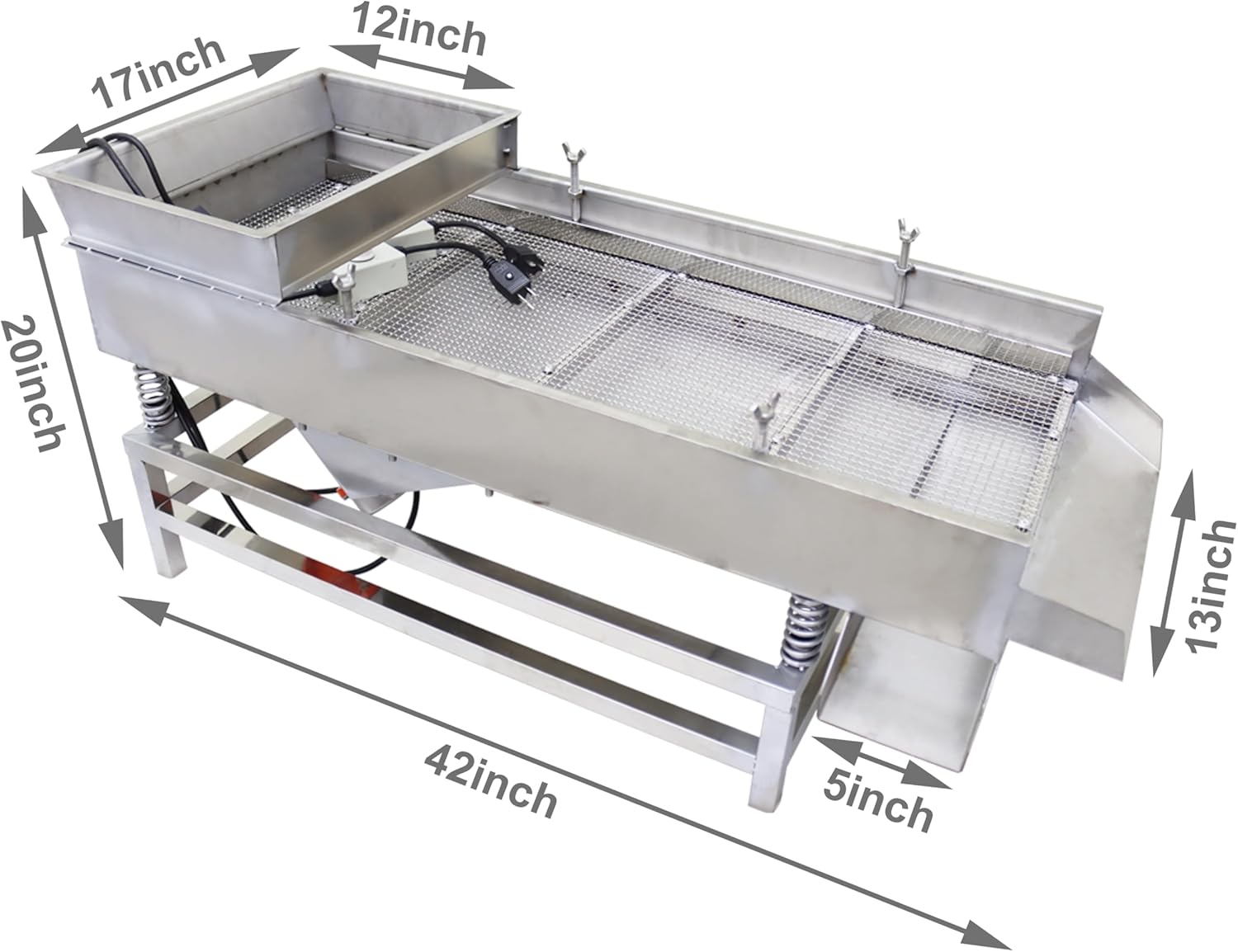 TECHTONGDA Straight Vibrating Sieve Screen Shaker Electric Linear Sifter Machine Stainless Steel One Layer Two Motor 11mm Screen Size 15.7×37.4inch 110V Square Mesh