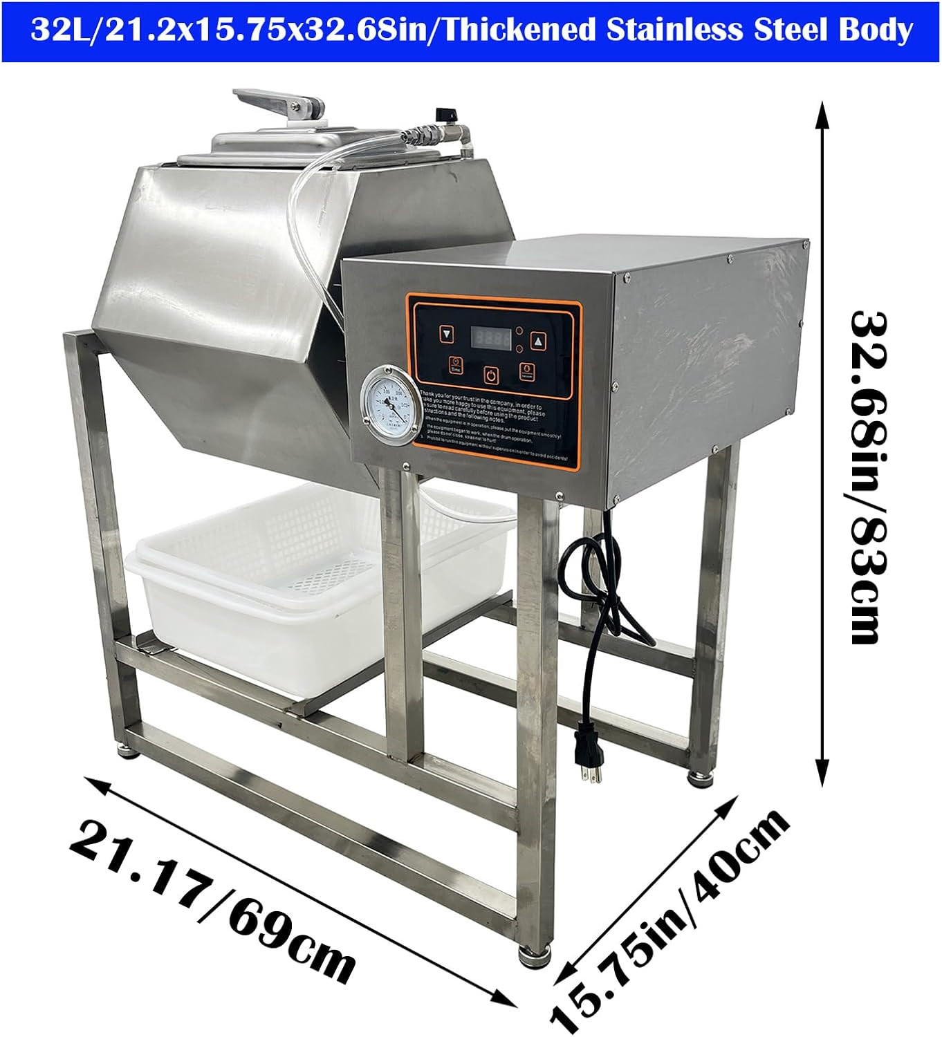 38L Food Marinator, Vacuum Meat Vegetable Marinator, Vacuum Curing Machine, 360° Rotation Electric Meat Tumbler Marinator for Burger Barbecue Chicken Restaurants Rapid Marination Process